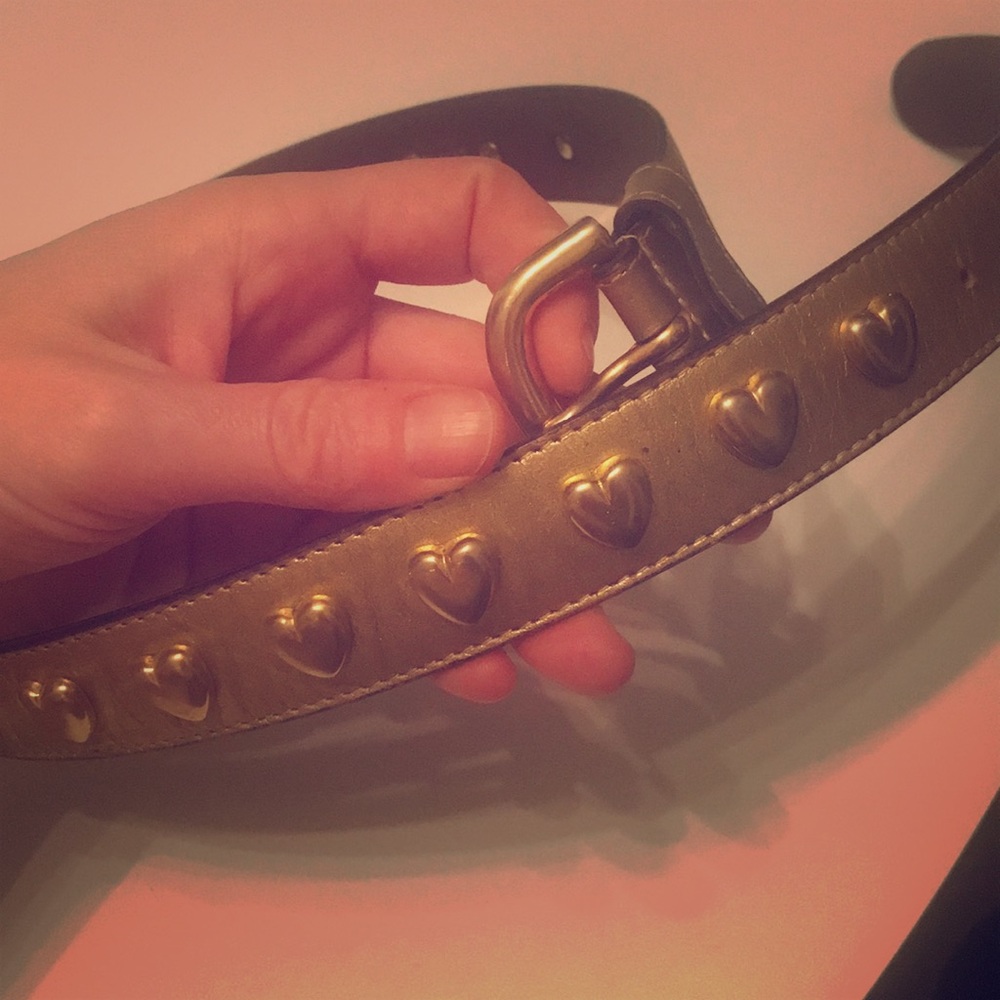 Vintage Furla Gold Leather Heart Stud Belt